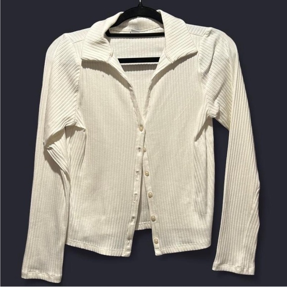 Old Navy Tops - White Ribbed Button-Up Cardigan